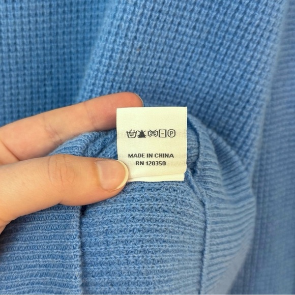 Alashan Cashmere Men's Medium Waffle-Knit Quarter-Zip Pullover Sweater Blue - Picture 3 of 8